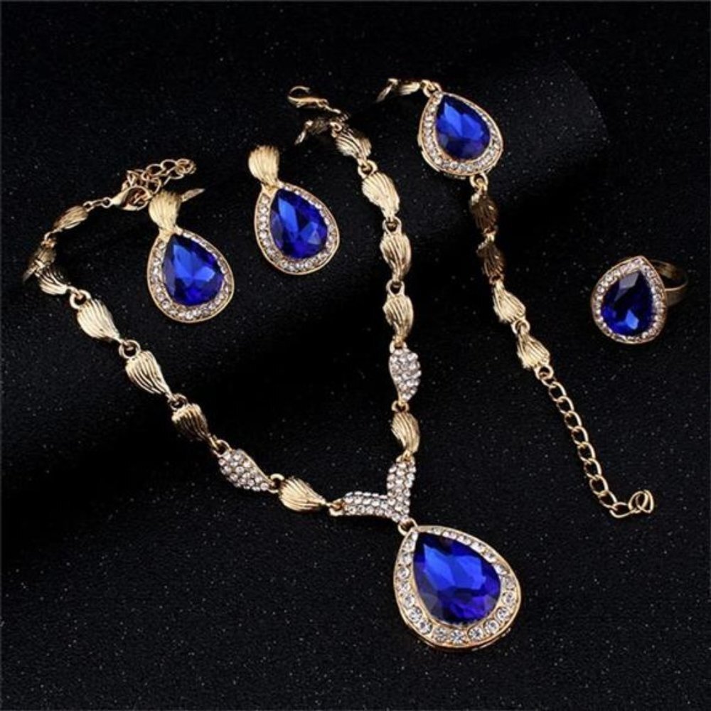 Blue & Gold Rhinestone Women's Jewelry Set